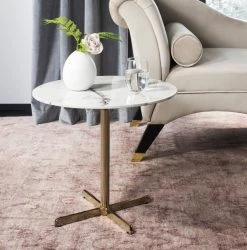 Winnie Round Side Table In White Marble/Brass - Safavieh ACC6200A