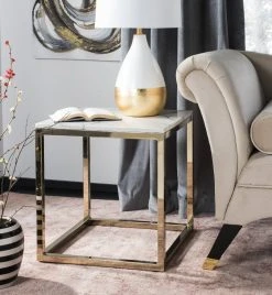 Bethany Square End Table In White Marble/Brass - Safavieh ACC6201A