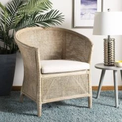 Alexana Rattan Armchair In Grey White Wash - Safavieh ACH6502A
