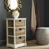 Halle 3 Wicker Basket Storage Side Table In Distressed White - Safavieh AMH5738B -Safavieh Homeware 187 AMH5738B ROOM