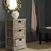 Halle 3 Wicker Basket Storage Side Table In Vintage White - Safavieh AMH5738E -Safavieh Homeware 187 AMH5738E ROOM