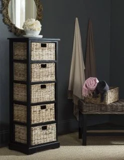 Vedette 5 Wicker Basket Storage Tower In Distressed Black - Safavieh AMH5739A