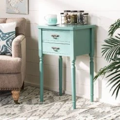 Marilyn End Table W/ Storage Drawers In Dusty Green - Safavieh AMH6575C