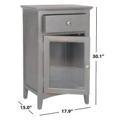 Ziva One Drawer Nightstand W/ Glass Cabinet In French Grey - Safavieh AMH6630A