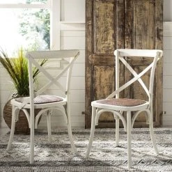 Franklin 18''H X Back Farmhouse Chair In Distressed Ivory/Medium Brown (Set Of 2) - Safavieh AMH9500A-SET2