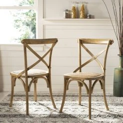 Franklin 18''H X Back Farmhouse Chair In Weathered Oak/Medium Brown (Set Of 2) - Safavieh AMH9500C-SET2