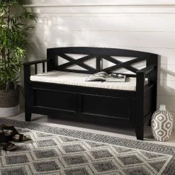 Anisa Storage Bench In Black/Beige - Safavieh BCH4600C