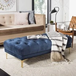 Zarya Tufted Rectangular Bench In Navy/Brass - Safavieh BCH6300A
