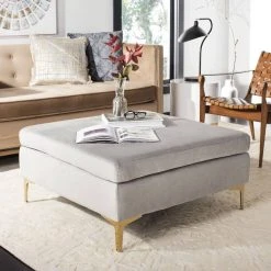 Giovanna Square Ottoman In Grey/Brass - Safavieh BCH6301B