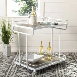 Dawson 2 Tier Rectangle Bar Cart In Rustic Oak/White - Safavieh BCT6200B