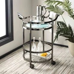 Sienna 2 Tier Round Bar Cart In Gun Metal - Safavieh BCT8001A