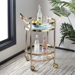 Sienna 2 Tier Round Bar Cart In Gold - Safavieh BCT8001B