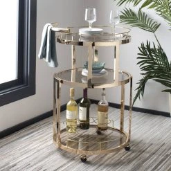 Rio 3 Tier Round Bar Cart & Wine Rack In Gold/Tinted Glass - Safavieh BCT8002A