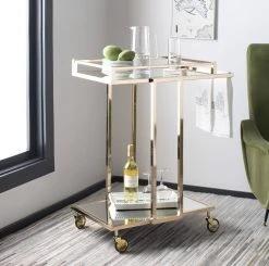 Capri 2 Tier Rectangle Bar Cart In Gold/Mirror - Safavieh BCT8003A