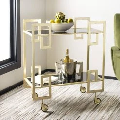 Eliza 2 Tier Bar Cart In Brass/Black Glass - Safavieh BCT8005A