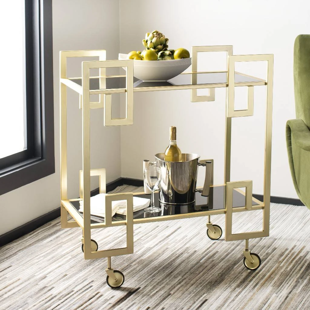 Eliza 2 Tier Bar Cart In Brass/Black Glass - Safavieh BCT8005A 3 Eliza 2 Tier Bar Cart In Brass/Black Glass - Safavieh BCT8005A