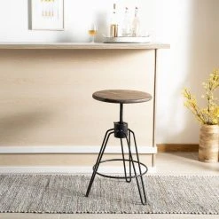 Kai Adjustable Swivel Counter Stool In Natural Honey/Black - Safavieh BST3700A