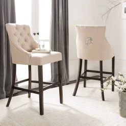 Eleni Tufted Wing Back Bar Stool In Beige (Set Of 2) - Safavieh BST6304E-SET2