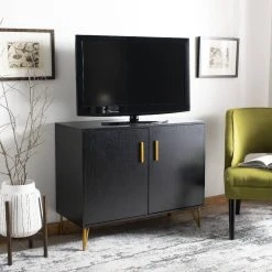 Pine 2 Door Modular TV Unit In Black/Gold - Safavieh CHS2200B
