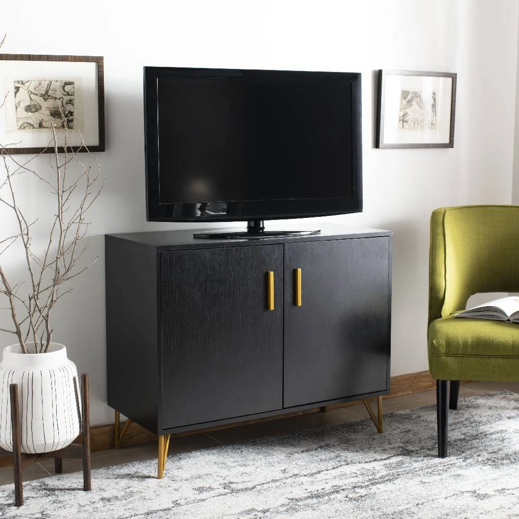 Pine 2 Door Modular TV Unit In Black/Gold - Safavieh CHS2200B 3 Pine 2 Door Modular TV Unit In Black/Gold - Safavieh CHS2200B