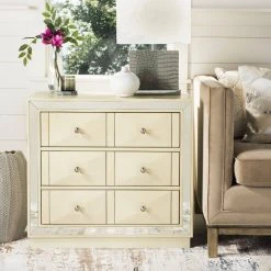 Sloane 3 Drawer Chest In Antique Beige/Nickel/Mirror - Safavieh CHS6401B