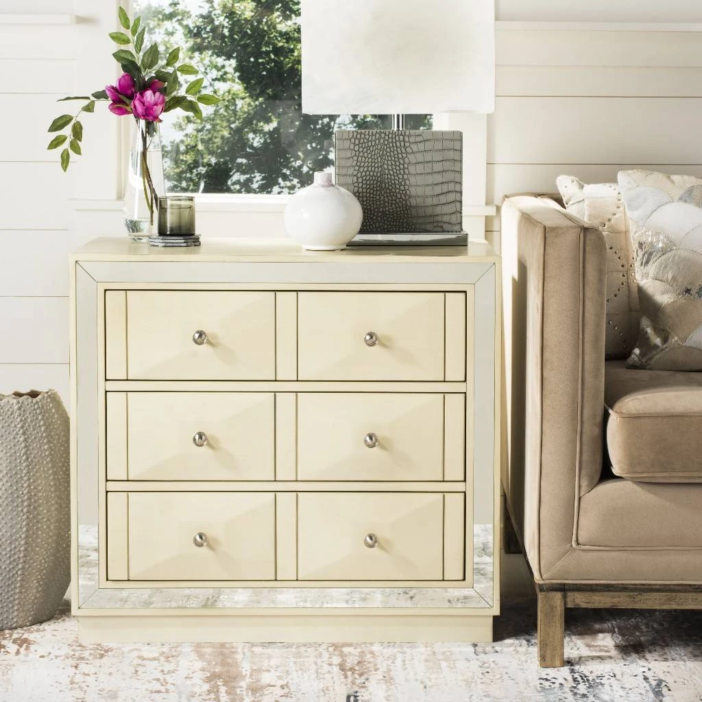 Sloane 3 Drawer Chest In Antique Beige/Nickel/Mirror - Safavieh CHS6401B