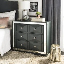 Sloane 3 Drawer Chest In Steel Teal/Nickel/Mirror - Safavieh CHS6401C