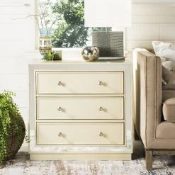 Silas 3 Drawer Chest In Antique Beige/Nickel/Mirror - Safavieh CHS6403B