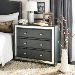 Silas 3 Drawer Chest In Steel Teal/Nickel/Mirror - Safavieh CHS6403C