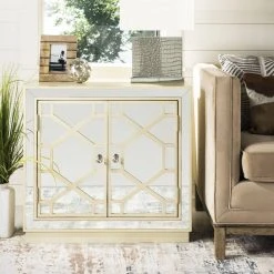 Juniper 2 Door Chest In Antique Beige/Nickel/Mirror - Safavieh CHS6405B