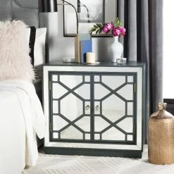 Juniper 2 Door Chest In Steel Teal/Nickel/Mirror - Safavieh CHS6405C