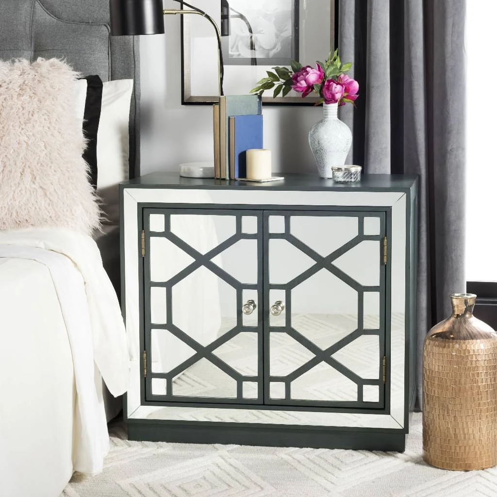 Juniper 2 Door Chest In Steel Teal/Nickel/Mirror - Safavieh CHS6405C 3 Juniper 2 Door Chest In Steel Teal/Nickel/Mirror - Safavieh CHS6405C