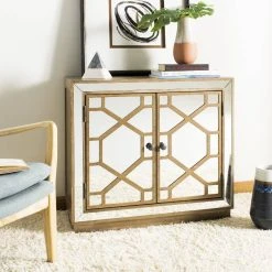 Juniper 2 Door Chest In Rustic Oak/Dark Bronze/Mirror - Safavieh CHS6405D