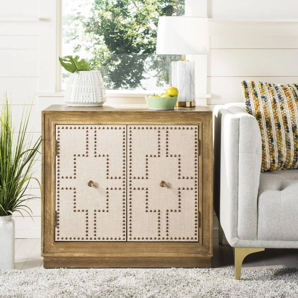 Azuli 2 Door Chest In Rustic Oak/Copper/Mirror - Safavieh CHS6406A 3 Azuli 2 Door Chest In Rustic Oak/Copper/Mirror - Safavieh CHS6406A