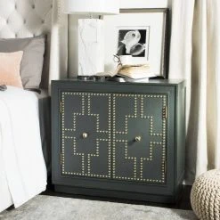 Azuli 2 Door Chest In Steel Teal/Gold/Mirror - Safavieh CHS6406C