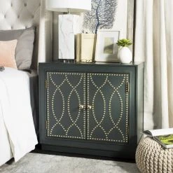 Yuna 2 Door Chest In Steel Teal/Gold/Mirror - Safavieh CHS6407C