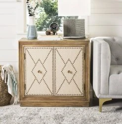 Erin 2 Door Chest In Rustic Oak Linen/Copper/Mirror - Safavieh CHS6408A