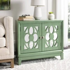 Shannon 2 Door Chest In Turquoise/Mirror - Safavieh CHS9203C