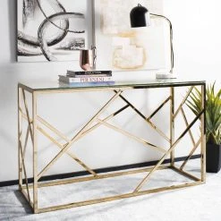 Namiko Console Table In Clear/Brass Leg - Safavieh CNS6202A