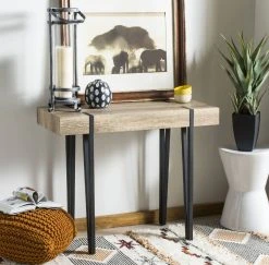 Alyssa Rectangular Rustic Midcentury Wood Top Console Table In Multi Brown - Safavieh CNS7000A