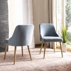 Lulu Upholstered Dining Chair In Slate Blue/Gold (Set Of 2) - Safavieh DCH6200B-SET2