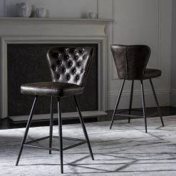 Ashby 26"H Mid Century Modern Leather Tufted Swivel Counter Stool In Brown/Black (Set Of 2) - Safavieh FOX1702A-SET2