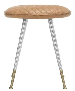 Brinley 30"H Mid Century Modern Stool In Camel /Silver - Safavieh FOX1704A
