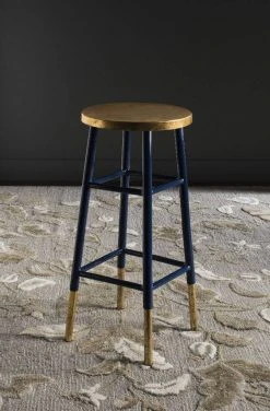 Emery Dipped Gold Leaf Bar Stool In Navy/Gold - Safavieh FOX3230A
