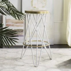 Lorna Gold Leaf Bar Stool In White/Gold - Safavieh FOX3254A
