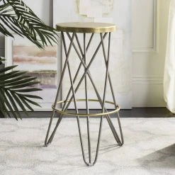 Lorna Gold Leaf Bar Stool In Beige/Gold - Safavieh FOX3254C