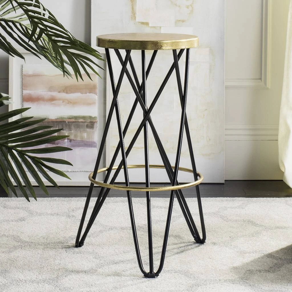 Lorna Gold Leaf Bar Stool In Black/Gold - Safavieh FOX3254D 3 Lorna Gold Leaf Bar Stool In Black/Gold - Safavieh FOX3254D