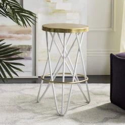 Lorna Gold Leaf Counter Stool In White/Gold - Safavieh FOX3255A