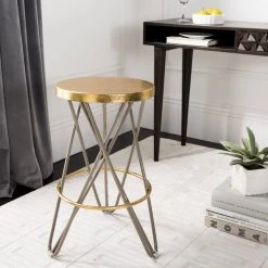 Lorna Gold Leaf Counter Stool In Beige/Gold - Safavieh FOX3255C