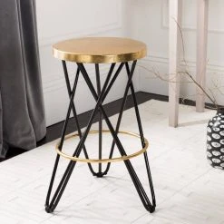 Lorna Gold Leaf Counter Stool In Black/Gold - Safavieh FOX3255D